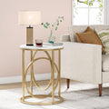 Tribesigns Round End Table, 20" Modern Sofa Side Table with Gold Base, Faux Marble Accent Table Bedside Table Nightstand for Living Room, Bedroom, White and Gold