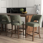VKNOW Bar Stools Set of 2, 26" Fabric Counter Height Bar Stools, Green | Modern Upholstered Counter Stools with Rubberwood Legs for Kitchen Island Dining Room Bar