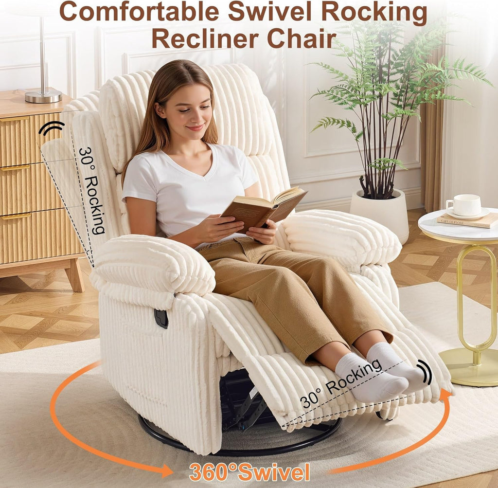 Korser Rocking Recliner Chair, Nursery Rocker Chair for Adults, Small Recliners for Small Spaces, Swivel Rocker Recliner with Cushion, Upholstered Rocking Chairs for Living Room, RV, Corduroy