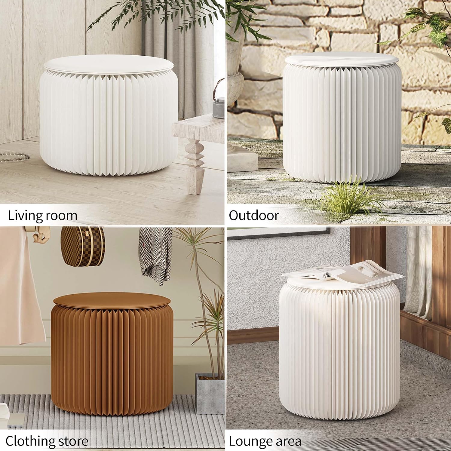 Folding Paper Stool, Heavy Duty 660 lb Load Capacity, Foldable Honeycomb Design Eco-Friendly Kraft Paper, Modern Minimalist Brown Seat for Living Room Home Office Camping (Blue, H38-D36)