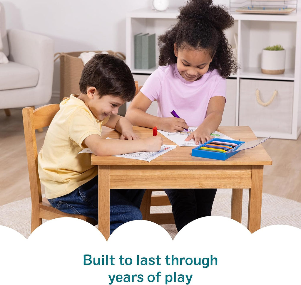Melissa & Doug Solid Wood Kids Table and Chairs (2), Premium Quality Wooden Toddler Table and Chair Set for Kids Playroom Furniture & Montessori Classroom Furniture for Boys & Girls Ages 3+