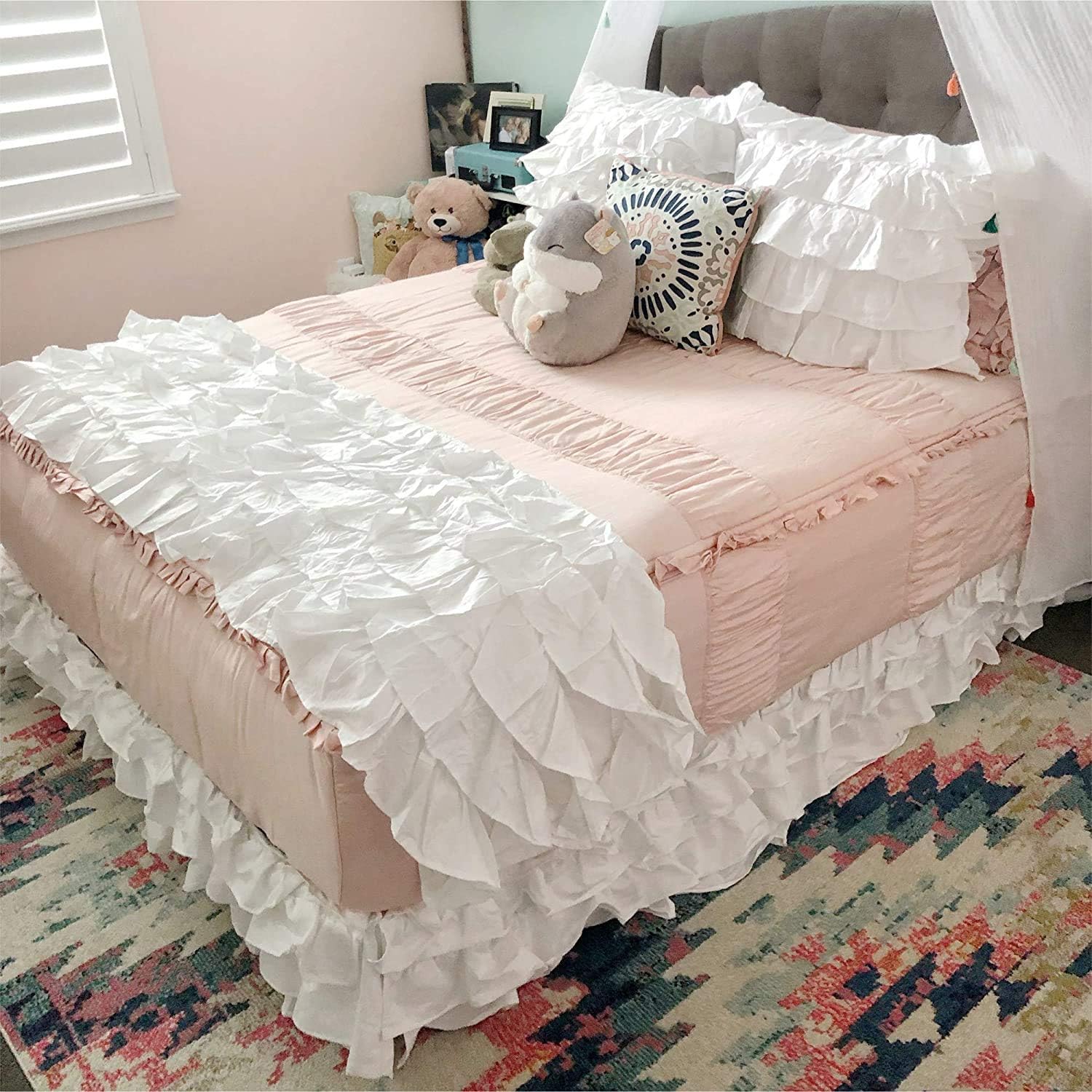 Ruffled Bed Runner Soft 600TC Egyptian Cotton 1 Piece Ruffled Bed Runner King Size (102" x 18") Decorative Bed Scarf [White Solid]