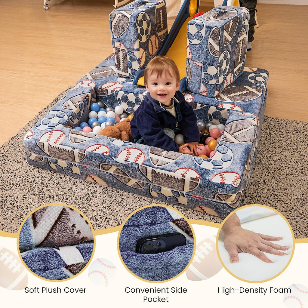 Cvortll Modular Kids Play Couch, Glow in Dark Kids Sofa, Child Sectional Sofa, Toddler Play Couch Fold Out Kid Sofa for Playroom & Bedroom Furniture for Boys Girls, Ball