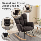 Modern Nursery Rocking Chair, Upholstered Glider Chair with High Backrest, Rocker Accent Armchair with Solid Wood Legs for Nursery Bedroom Living Room (Dark Grey Teddy)