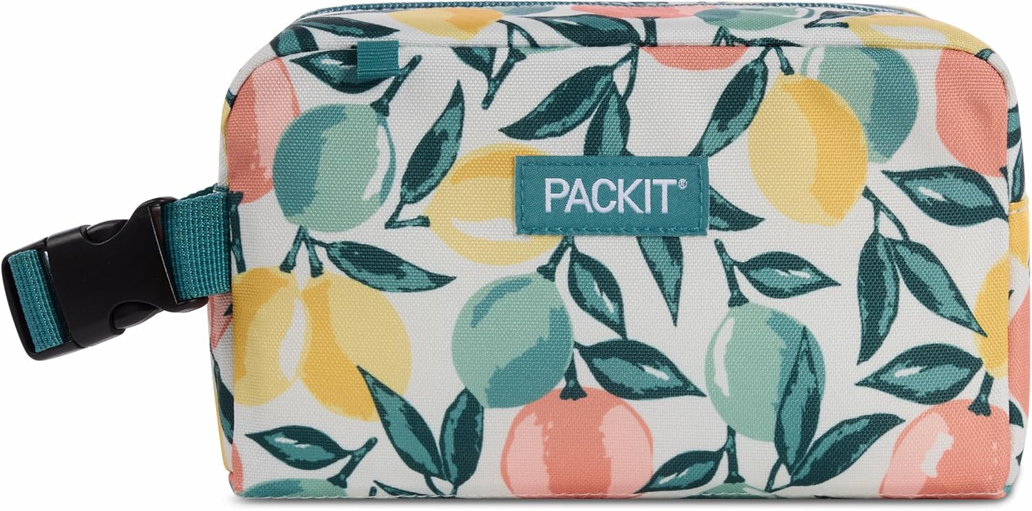 PackIt Freezable Small Insulated Snack Box, Citrus Orchard, with EcoFreeze Technology (Built-in Ice Pack), Mini Cooler or Small Lunch Bag, For Fresh Snacks On the Go, for Work, Gym, or Travel
