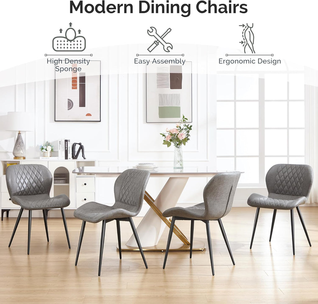 Dining Chairs Set of 4, Comfy Modern Dining Chairs with Thick Cushions, Upholstered Fabric Kitchen Side Chairs with Adjustable Metal Legs for Dining Room (Light Grey)