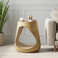 14.5" W Small Hollow Side Table, Wood-Like Texture Accent End Table, Magnesium Oxide (MGO) Finish Round Pedestal Side End Table for Living Room Household Restaurant Homestay - Natrual Oak