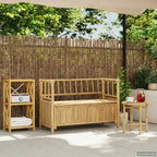 Garden Storage Bench, 43" Bamboo Outdoor Bench with Hidden Storage Compartment, Modern Rectangular Deck Box Seating for Patio, Backyard and Sunroom, Natural Wood Finish