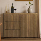 Teamson Home 42'' W Scandinavian Style Sideboard with 3 Drawer 1 Door and Adjustable Shelf, Solid Wood Frame, Push to Open and Acacia Veneer Living Room Storage Furniture in Greige
