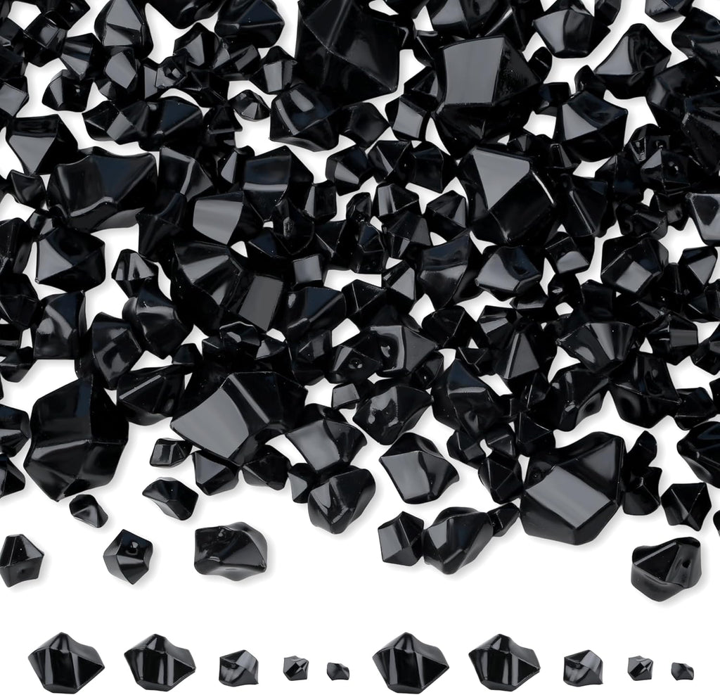 700 Pcs Black Fake Crushed Ice Rocks 5 Sizes Acrylic Diamonds Crystals Gems Vase Fillers for DIY Craft Photography Props Aquarium Tank Table Scatter Home Decoration