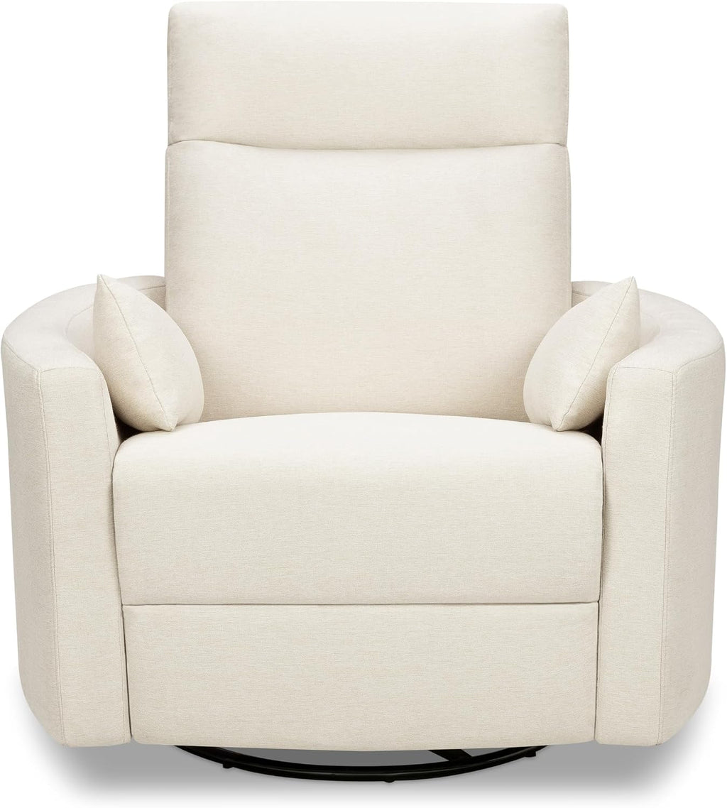 Davinci Atlas Upholstered Recliner and Swivel Glider in Vanilla | Nursery Glider Chair with High Back, Padded Armrests, and Bolster Pillows | Smooth Recline for Nursing and Feeding