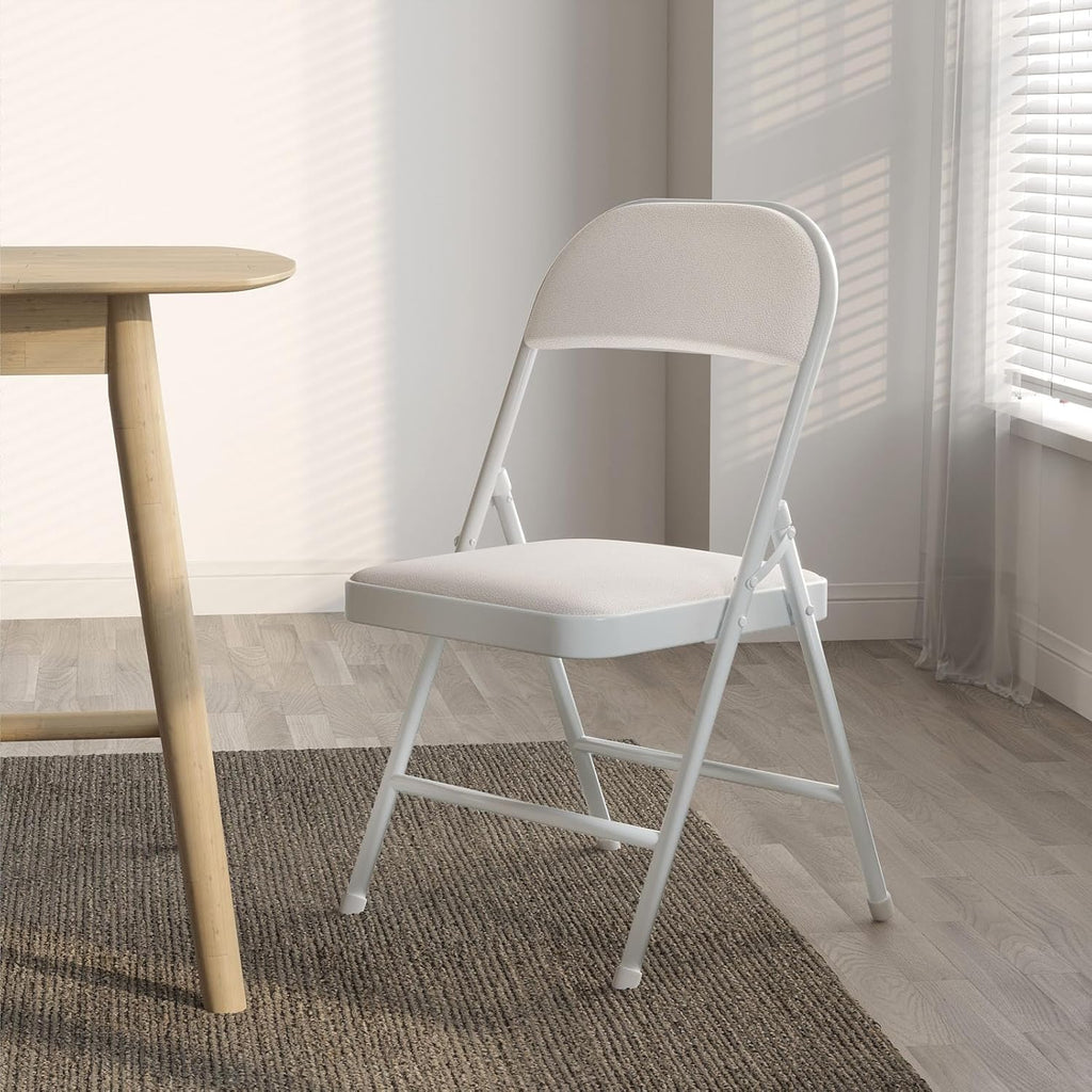 Nazhura 4 Pack Folding Chairs with Padded Vinyl Cushion Chairs with Comfortable Cushion and Durable Steel Frame for Home and Office, for Indoor and Outdoor Events (White, Vinyl)
