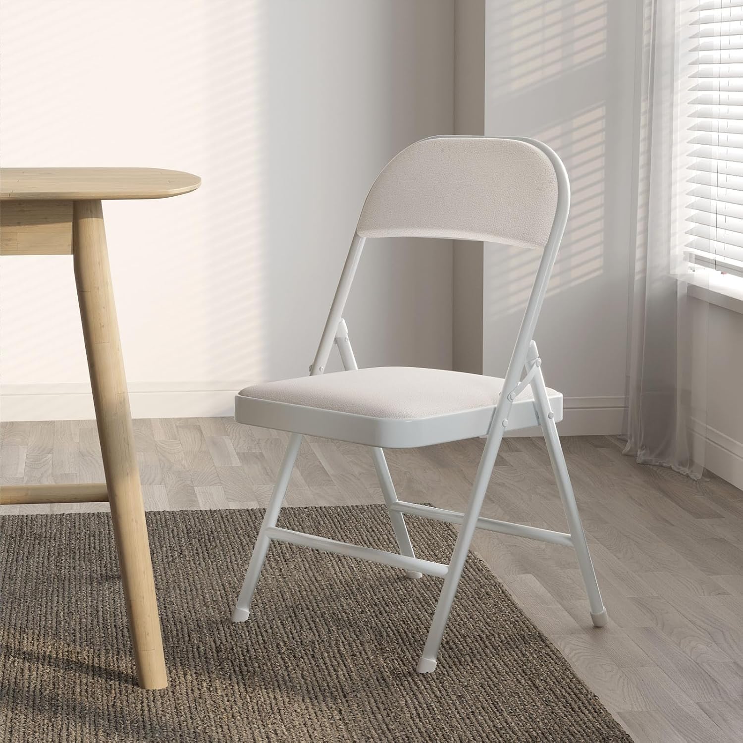 Nazhura 4 Pack Folding Chairs with Padded Vinyl Cushion Chairs with Comfortable Cushion and Durable Steel Frame for Home and Office, for Indoor and Outdoor Events (White, Vinyl)
