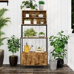 GarveeHome 6-Tier Kitchen Bakers Rack with Power Outlets, Microwave Stand Coffee Bar Cabinet with Storage Shelves & Louvered Door for Home Office Living Room, Rustic Brown
