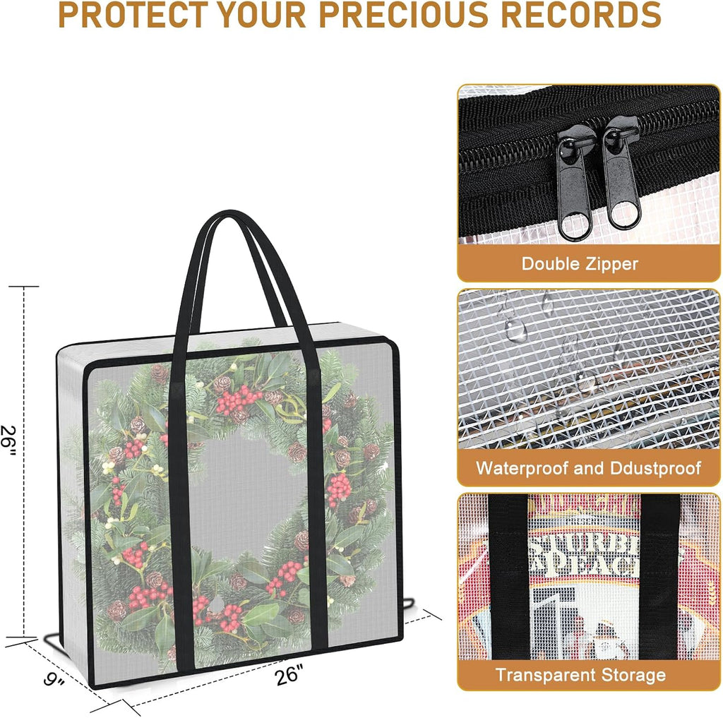 Lukeline 4 Pack Wreath Storage Bag,Clear Christmas Garland Container,Moving Bag with Handles and Zipper,Christmas Wreath Storage Carrying Bag