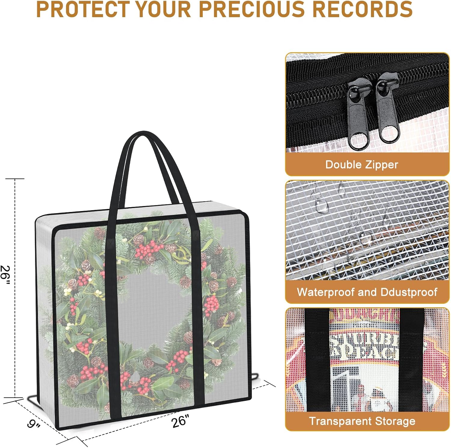 Lukeline 4 Pack Wreath Storage Bag,Clear Christmas Garland Container,Moving Bag with Handles and Zipper,Christmas Wreath Storage Carrying Bag