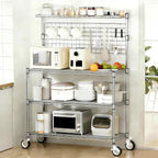 Leteuke Bakers Rack with Storage & Wheels, 42 Inch Microwave Stand Kitchen Shelves, 4-Tier Heavy Duty Storage Rack with 20 S-Hooks, Commercial Metal Utility Kitchen Cart, 42× 18× 63 Inch, Chrome