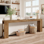 Epecoya 94.5-Inch Extra Long Console Table with USB Outlet & Storage, Narrow Sofa Behind Couch Table with Charging Station, Farmhouse Wood Entryway Table for Hallway Foyer Living Room, Oak Brown