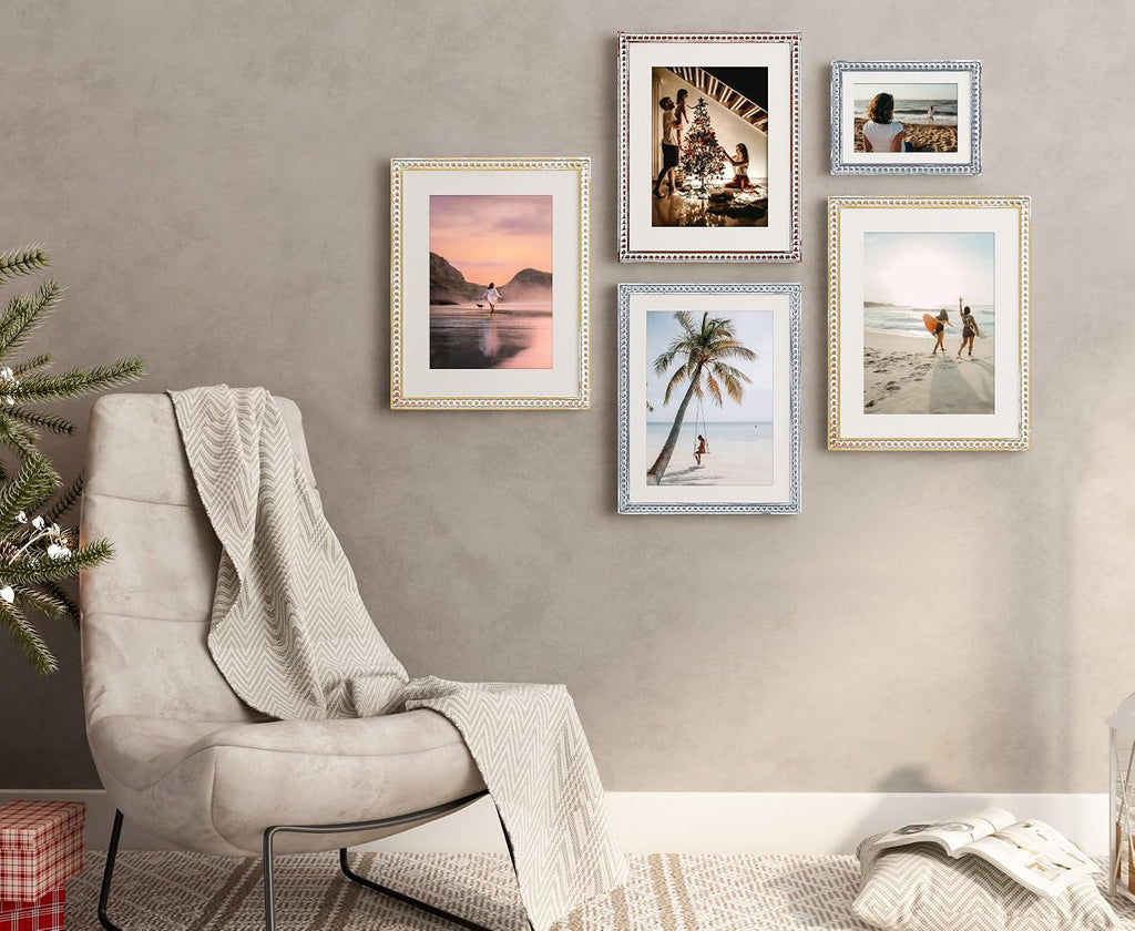 18x24 Rustic Picture Frame with Mat for 16x20, Farmhouse Boho Deco Distressed Beaded Wooden Plexiglass, Vertical or Horizontal Display Photo Gallery Poster Wall Mounting Frame, Natural