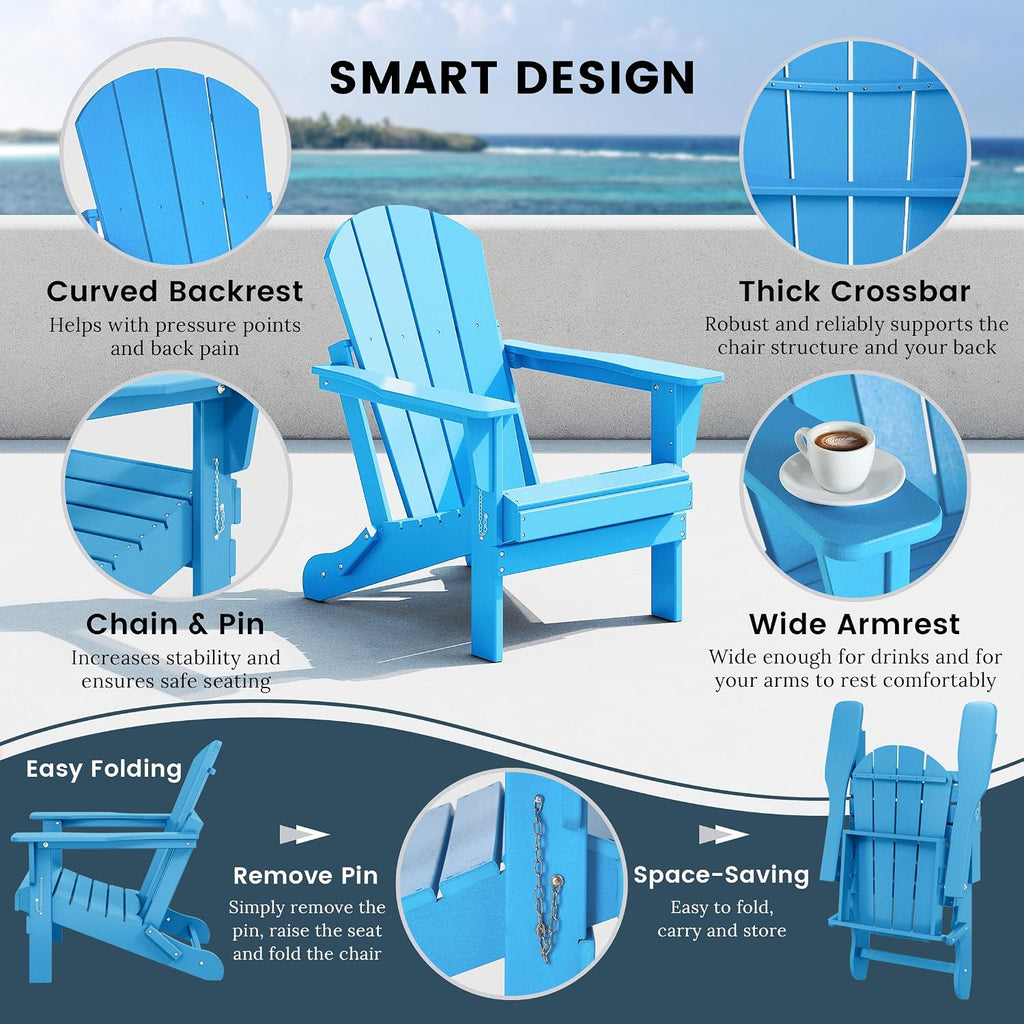 HDPE Laguna Outdoor Folding Poly Adirondack Chair (Set of 2), Pacific Blue