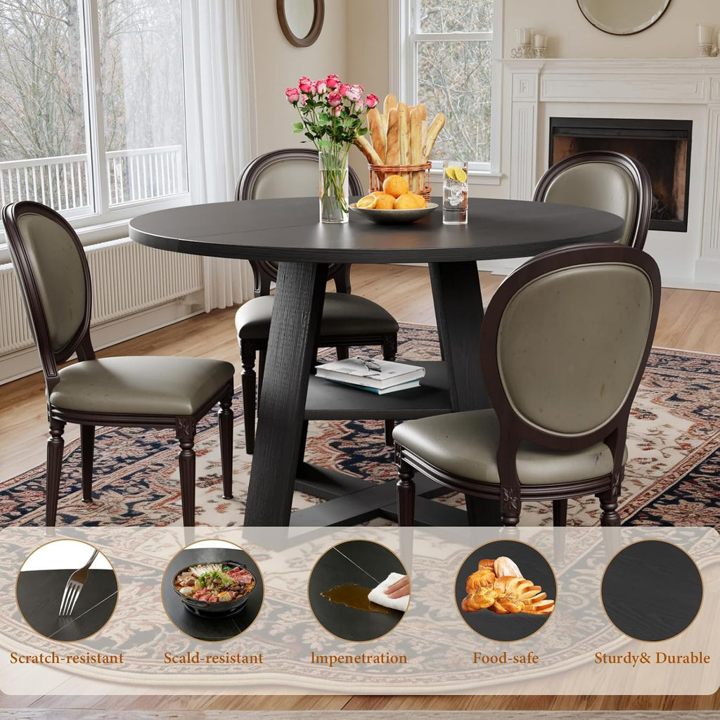 Sannwsg 43 Inch Round Dining Table for 4, Circle Kitchen Tables with Wooden Pedestal Base, Round Kitchen Table for Dining Room, Kitchens, Living Room