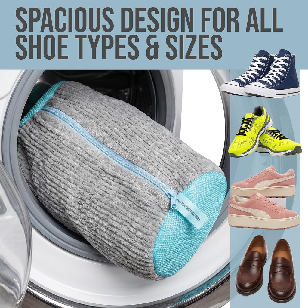 Shoe Washing Machine Bag 2 Pack, Laundry Shoe Bag for Washer and Dryer, Shoe Cleaning Bags for Sneakers, Deep Cleaning Machine for All Shoes Types With Self-locking Zipper (Gray, 2 Pack)