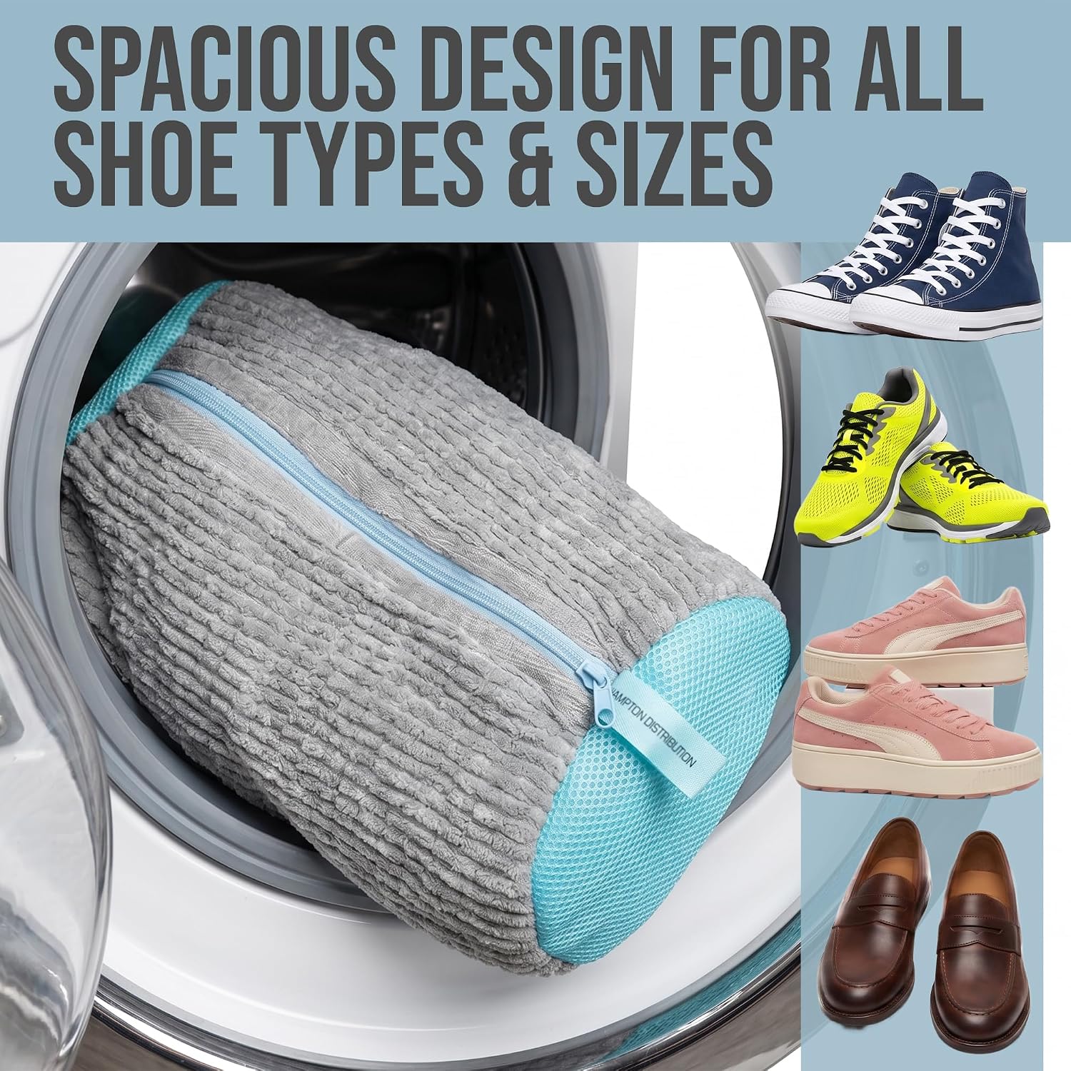 Shoe Washing Machine Bag 2 Pack, Laundry Shoe Bag for Washer and Dryer, Shoe Cleaning Bags for Sneakers, Deep Cleaning Machine for All Shoes Types With Self-locking Zipper (Gray, 2 Pack)