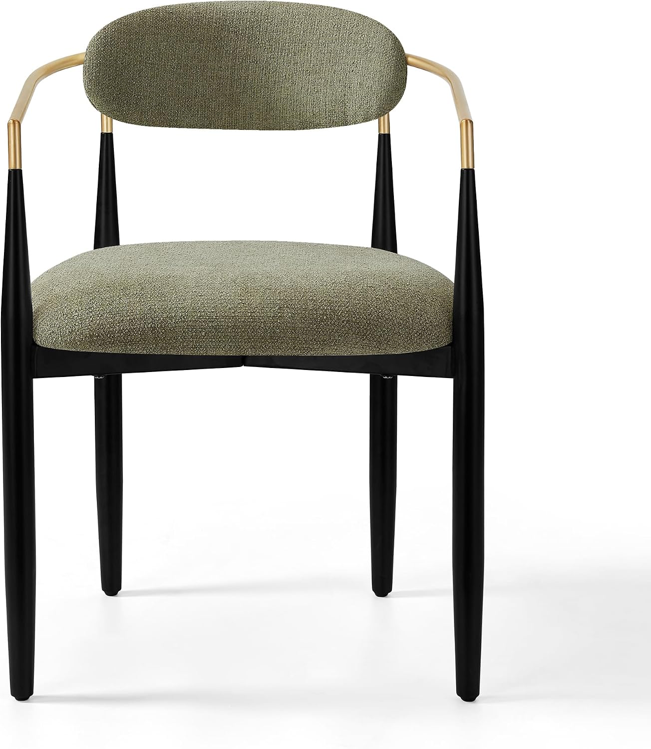Morden Fort Set of 2 Chenille Upholstered Dining Chairs with Arms,Black Metal Frame with Gold Accent,Padded Kitchen,Green