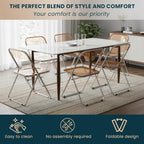LeisureMod Lawrence Modern Clear Acrylic Folding Chair with Metal Frame, Space-Saving Transparent Seating for Dining Room, Home Office, Bedroom, Vanity or Small Spaces, (Amber, Set of 4)