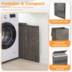FDW Handwoven Laundry Hamper with Lid, 110L Foldable Rattan Clothes Basket with 2 Removable Liners & 6 Mesh Laundry Bags for Bathroom Bedroom, Grey