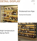 55in Modern Wine Rack Wall Mounted, Metal Wall Bar Shelves for Liquor Bottles with Glass Holder, Multifunctional Wood Bar Shelves Wall Mounted for Home Bar, Dining Room & Kitchen, Gold