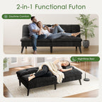 Vongrasig Futon Sofa Bed Velvet Futon Couch with Adjustable Backrest, Small Convertible Folding Sleeper Sofa Bed, Modern Loveseat for Living Room, Bedroom and Small Space, (Black)