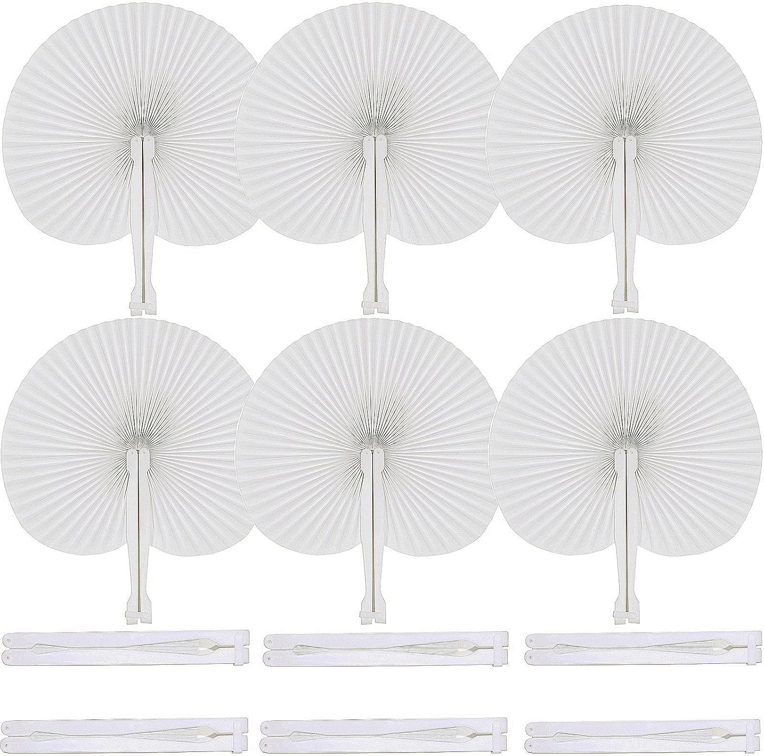 60 Pcs White Paper Fans,Foldable Handheld Fans for Women,Round Wedding Decorative Folding Hand Fan for Bridal Guest Church Party Favors Dancing Birthday DIY