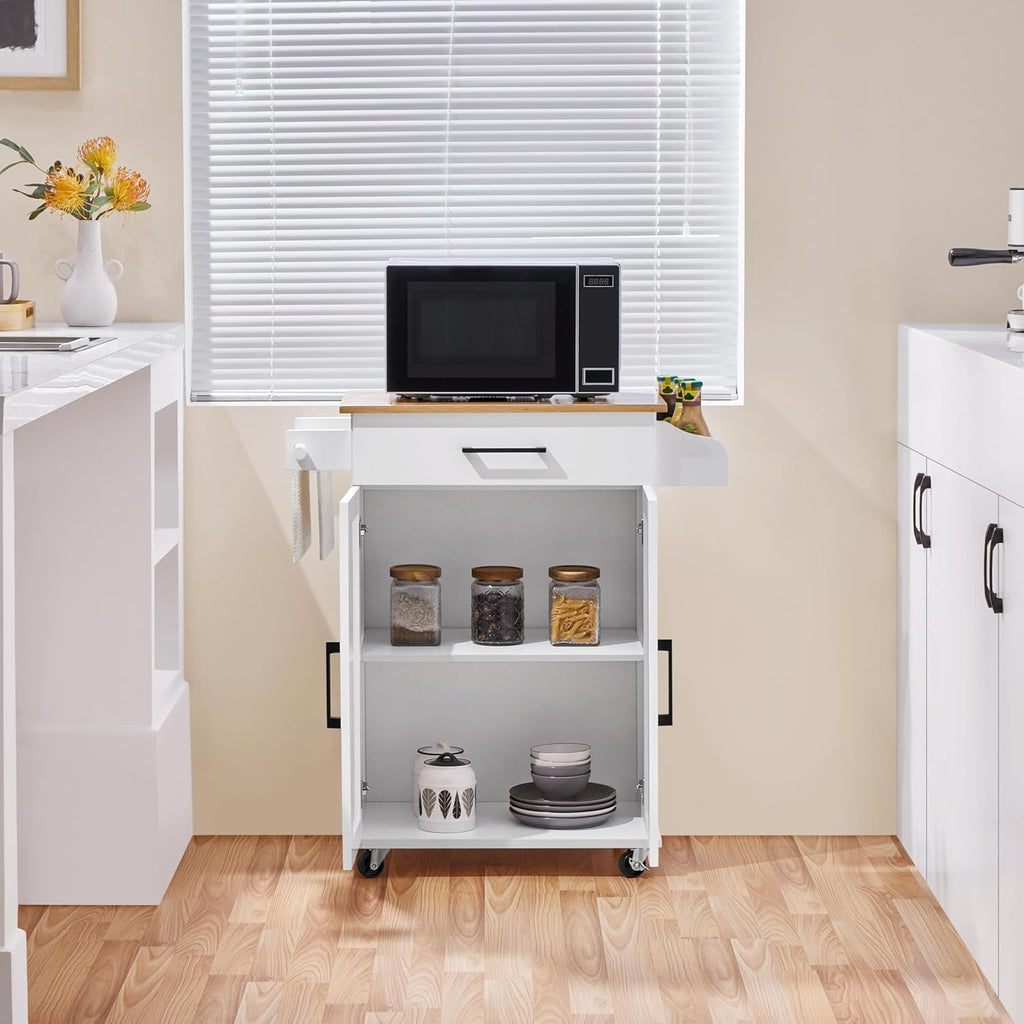 Yaheetech Kitchen Cart with Drawer, Kitchen Island on Wheels with Storage Rack & Cabinets, Microwave Cart for Kitchen with Storage, Rolling Coffee Cart Station, White