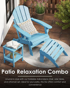 GREENVINES Folding-Adirondack-Chairs-Set-of-2 | HDPE Plastic | Fire Pit Chair | All Weather | Cup Holder | Arctic | for Deck Backyard Patio Outdoor Garden