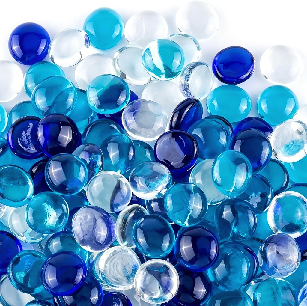 3 lb Flat Glass Marbles for Home Decor, Blue Mixed Glass Gems | 300-320 pcs, Glass material, light-reflecting decor, homeowners & crafters,vase filler, fish tanks, weddings;