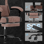 SUKIDA Fabric Video Gaming Chair, Ergonomic High-Back Computer Game Chairs with Large Massage Adjustable Lumbar Support, Headrest and Linked Armrests for Long Hours Sitting Task Chair, Brown