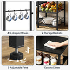HOOBRO Large Bakers Rack with Power Outlets, 6-Tier Microwave Stand with 4 Hooks, Coffee Bar, Kitchen Shelf with Wire Basket, for Kitchen, Living Room, Office, Black BB64UHB01