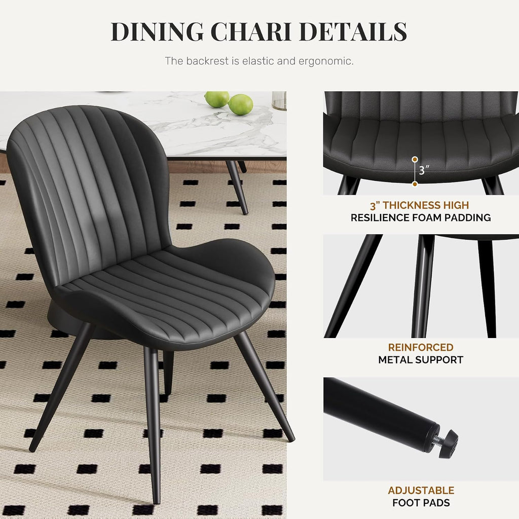 Dining Chairs Set of 2 Modern Fabric Dining Room Chairs Upholstered Dining Chairs with Thick Cushions Metal Legs Armless Back Chair for Kitchen and Living Room Ink Black