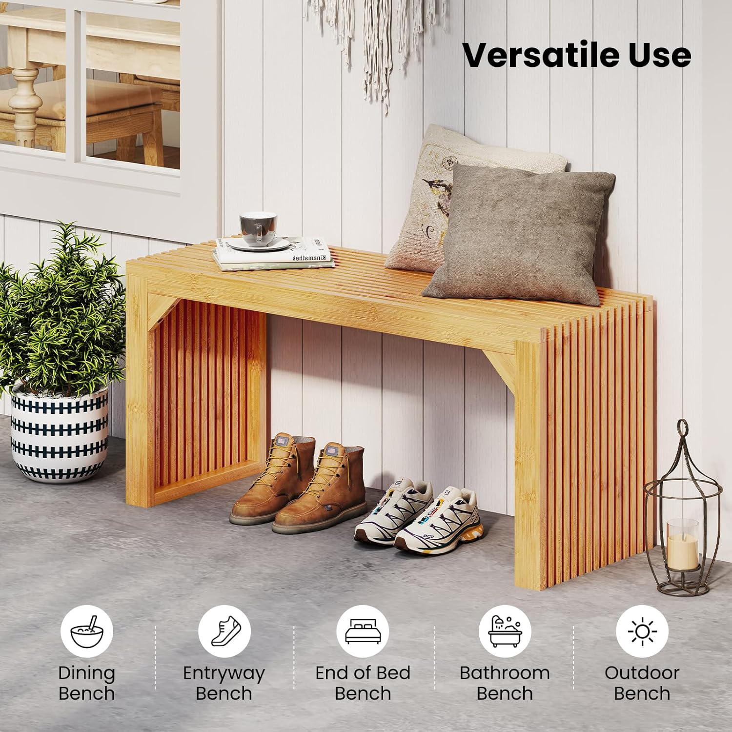 Giantex 36" Bamboo Dining Bench, 660Lbs Capacity, 2-Person Kitchen Table Bench for Living Room, Bedroom, Bathroom, Entryway Hallway, Front Door, End of Bed, Indoor Outdoor Use, 2 Pack
