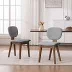 VKNOW Wooden Dining Chairs Set of 4, Mid Century Modern Upholstered Kitchen Side Chairs, Chenille Dining Room Chair with Curved Seat Backrest for Home Dining Room, Grey
