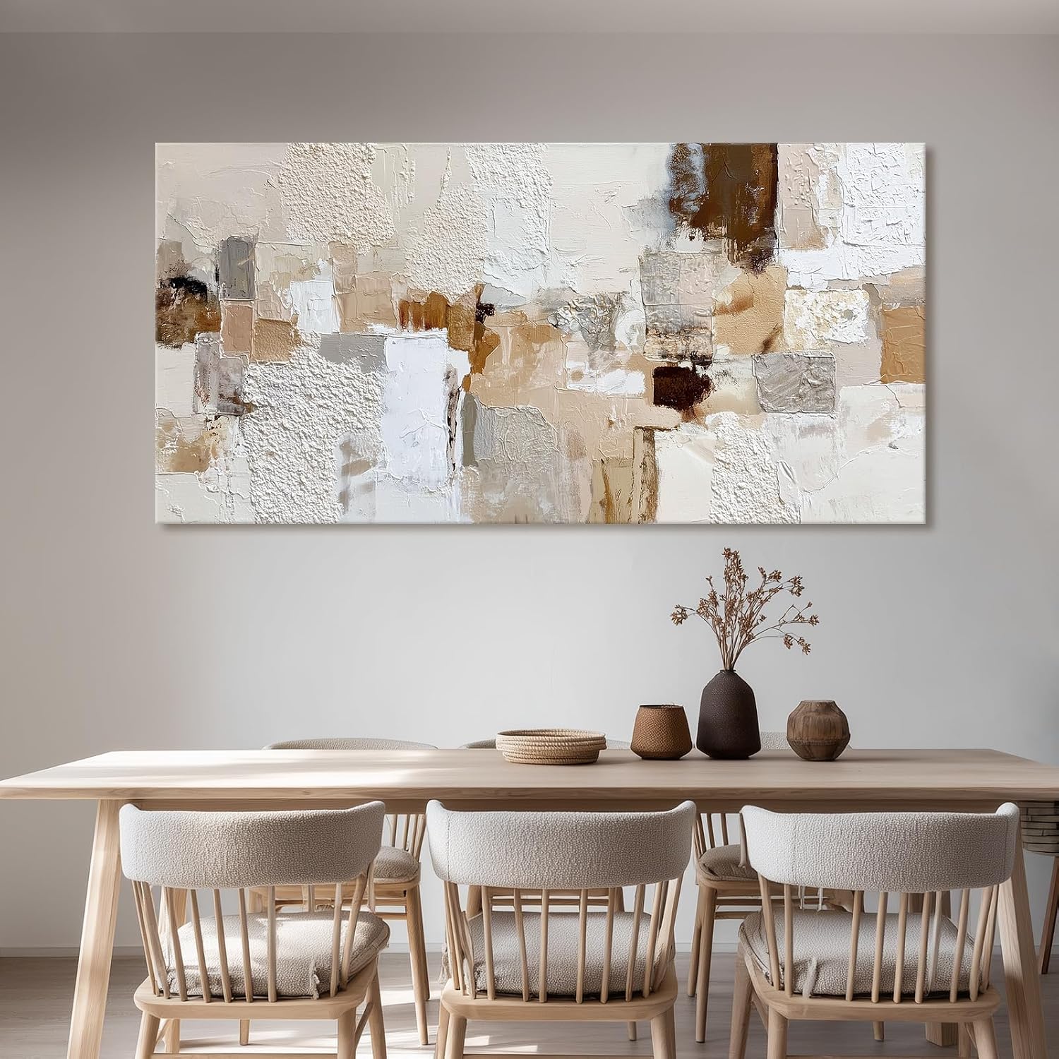 Azatyam Neutral Abstract Wall Art for Living Room Decor Modern Brown Minimalist Canvas Prints Artwork Picture Cream White Gray Brush Stroke Painting for Bedroom Dining Room Office Decor 20" x 40"