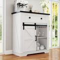 32" Farmhouse Coffee Bar Cabinet with Sliding Barn Door & Drawers, Buffet Table with Storage, Kitchen Sideboard Storage Cabinet with Wine Glass Rack for Living, Dining Room, White