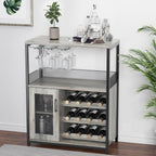 IDEALHOUSE Wine Cabinet with Large Storage Space and Detachable Rack, Small Sideboard and Buffet Cabinet with Mesh Door, Grey