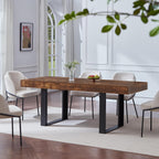 Dining Table Extendable 63 in-79 in for 4-8 Expandable Wood Rectangle with Fluted Base for Dinning Room Kitchen Living Room Farmhouse Rustic Walnut