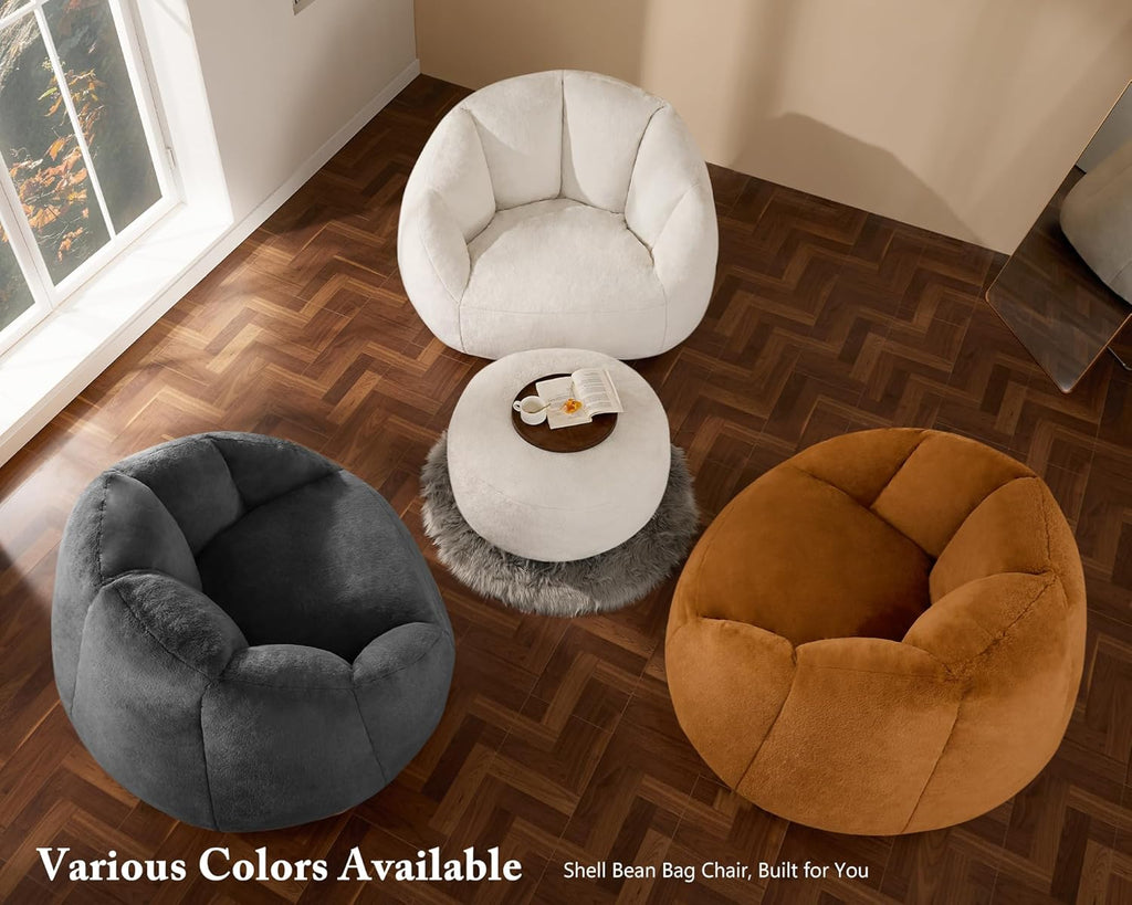 Gericco Giant Bean Bag Swivel Chair for Adults with Ottoman - Comfy Plush Round Shell Soft Accent Chaise Lounge Indoor Chair, Oversized Cozy Floor Sofa for Living Room Game Rooms, Orange