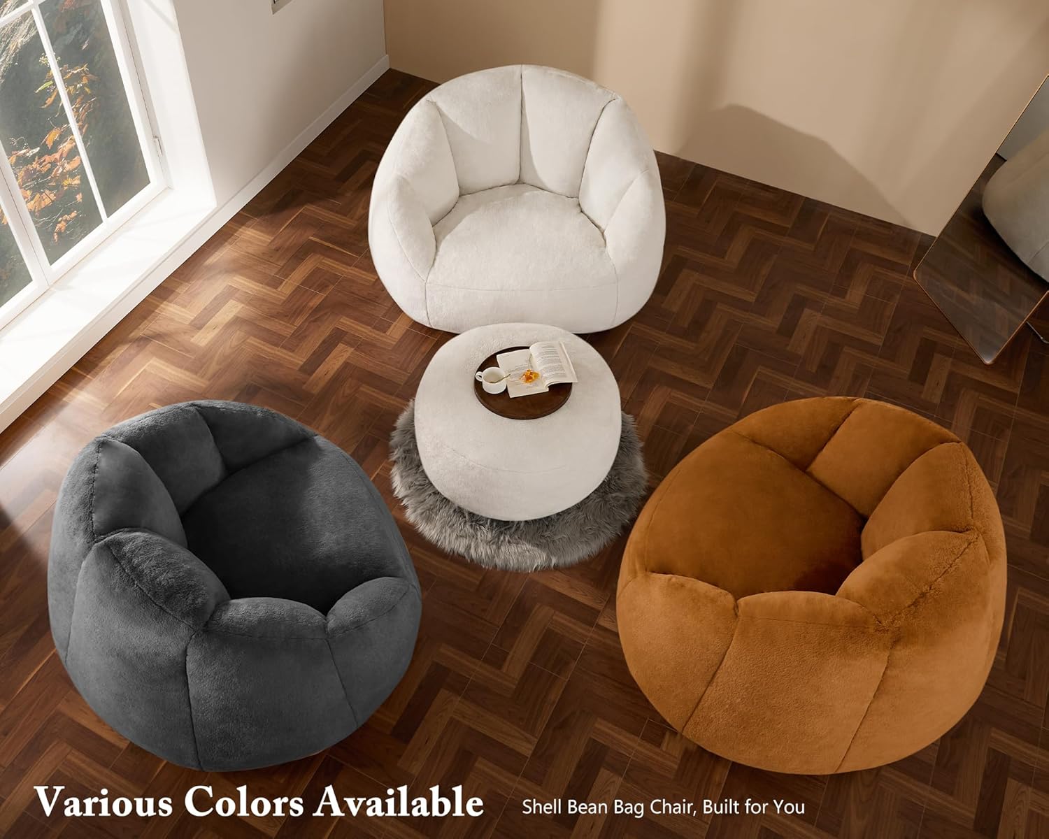 Gericco Giant Bean Bag Swivel Chair for Adults with Ottoman - Comfy Plush Round Shell Soft Accent Chaise Lounge Indoor Chair, Oversized Cozy Floor Sofa for Living Room Game Rooms, Orange