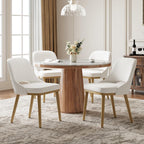 Modern Upholstered Dining Chairs Set of 4, Open Back with Solid Wood Legs, Ergonomic Curved Back Fabric Kitchen Chairs for Dining Room & Kitchen, Living Room Side Chairs, Farmhouse, Beige
