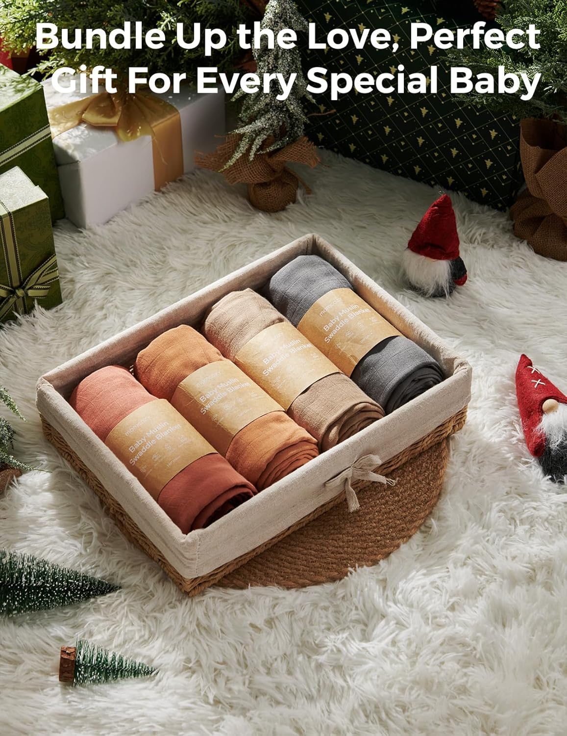 Momcozy Muslin Swaddle Blankets, 4-Pack Breathable and Skin-Friendly Receiving Blankets, Swaddle Blanket Shower Gifts & Baby Registry Essentials, Large 47"x47", Warm Amber