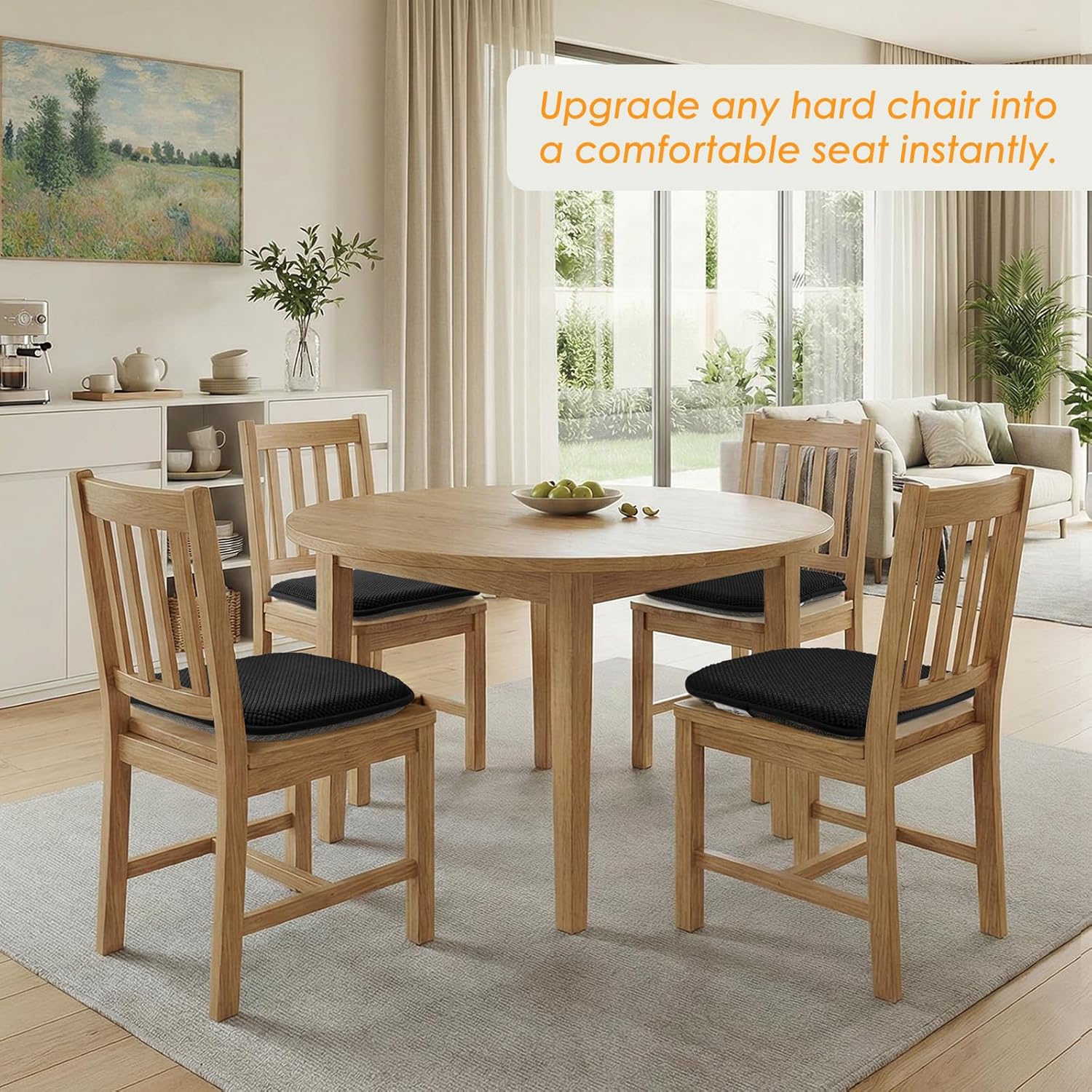 SWEMSTAR Chair Cushions - 15"*17" Kitchen Dining Chair Pads Foam Seat Cushion for Chairs Barstool Cushions Non Slip Seat Pad - Black